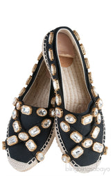 Gucci Pepita Black Canvas Crystal Espadrille