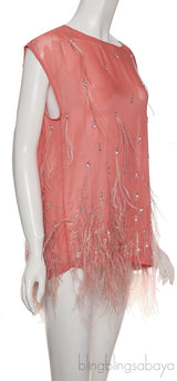 Ostrich Feather & Crystal Emb. Blouse