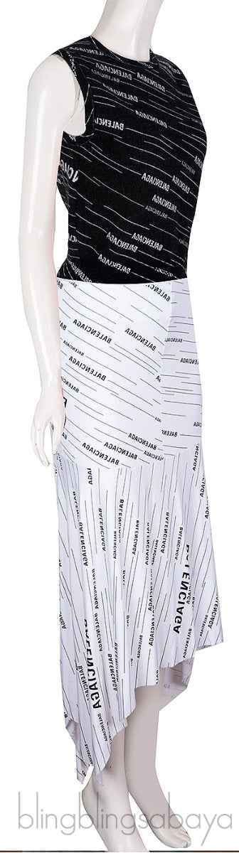 Black Logo Print SL Top & White Skirt