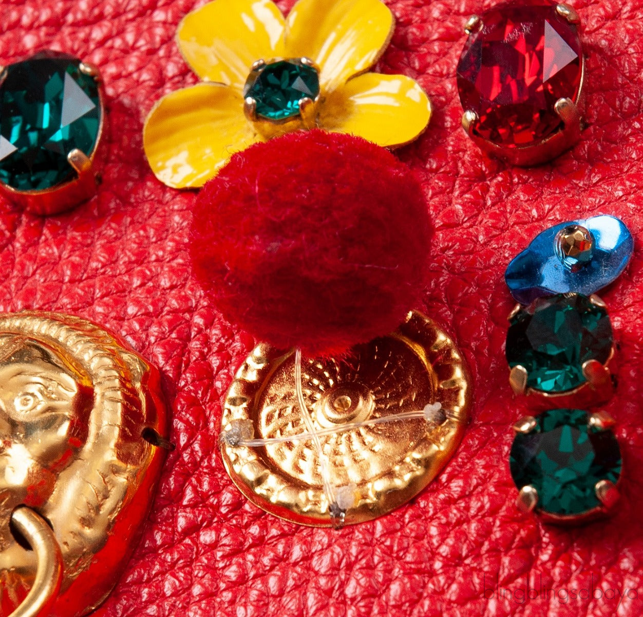 Red Miss Sicily Crystal & Flower Embellished Bag