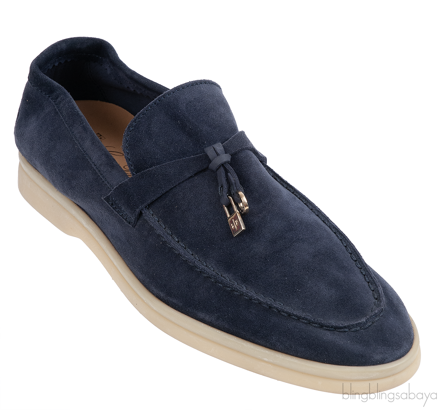 Loro Piana Summer Charms Walk Navy Blue Suede Loafers