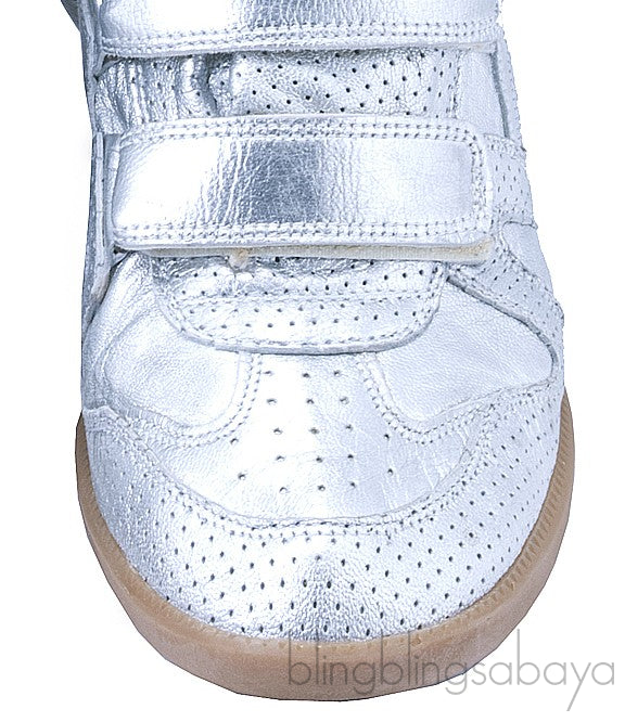 Silver Metallic Leather Bird Sneakers