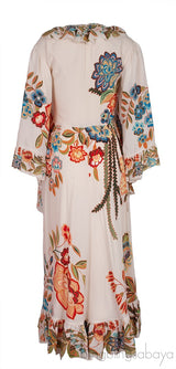 Flared Wide Sleeves Ruffle Trim Maxi Dress