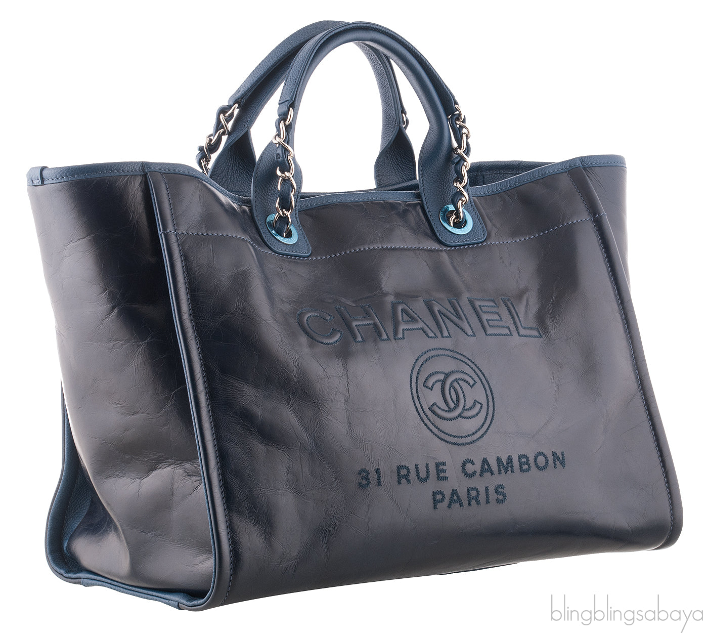 Deauville Large Blue Leather Tote
