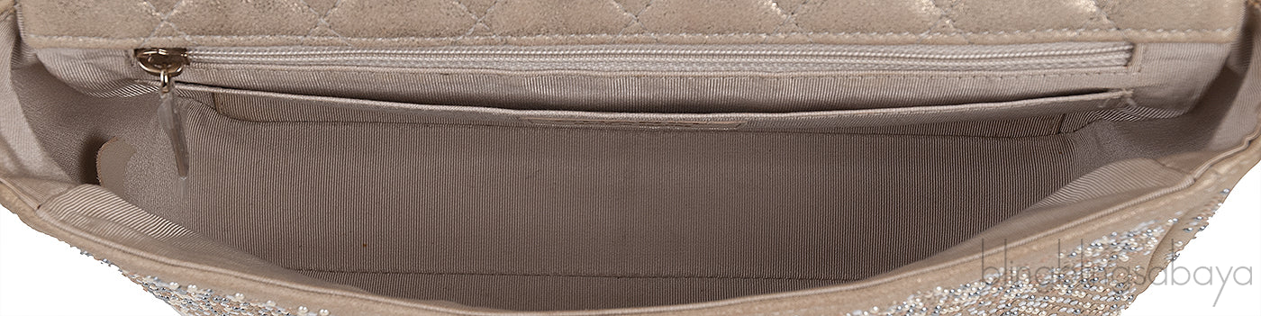 Crystal Bead Jewel Gold Medium Flap Bag