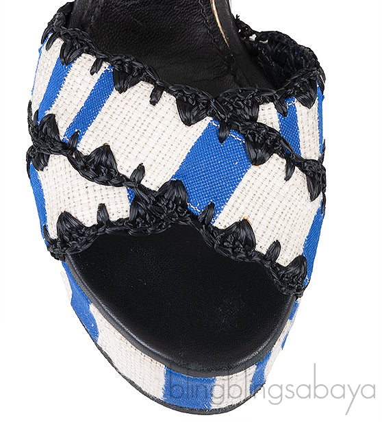Striped Raffia Wedge Sandals