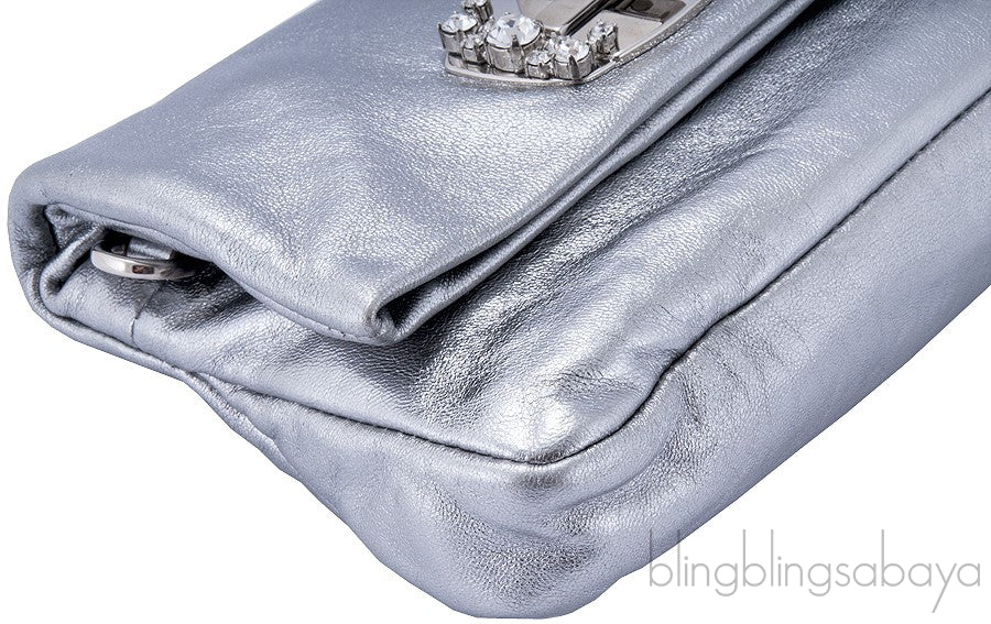 Metallic Silver Crystal Clutch Bag