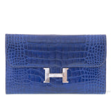 Constance Bleu Electrique Croc Wallet