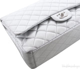Metallic Silver Quilted Maxi Flap Bag
