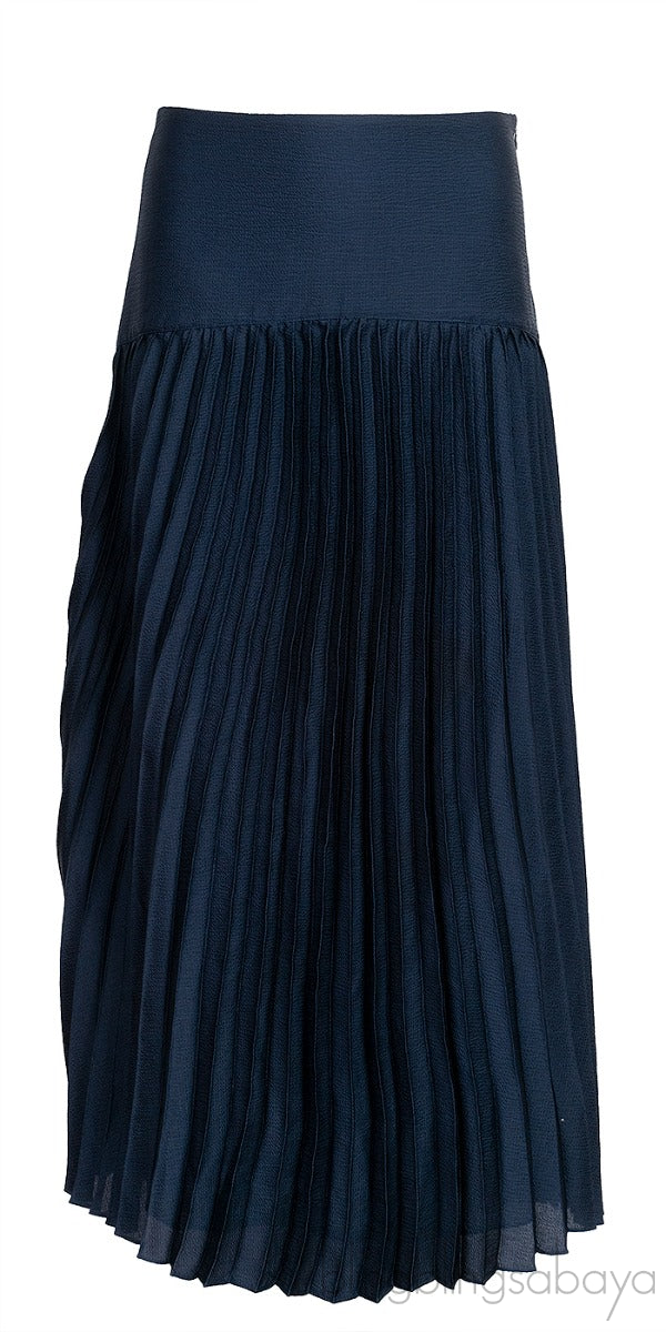 Navy Blue Pleated Midi Skirt