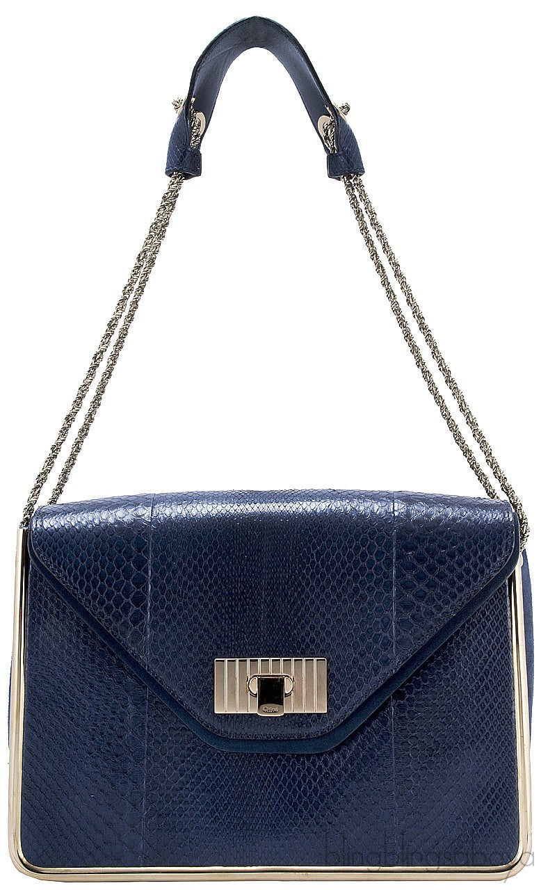 Sally Navy Blue Python Shoulder Bag