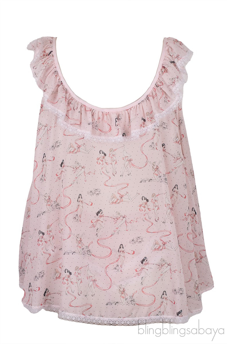 Light Pink Printed Ruffle Camisole Set