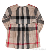 Brown Checkered Long Sleeve Kids Dress