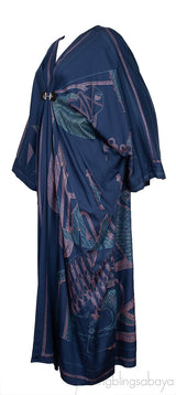 Silk Blue Printed Horsebit Kaftan Dress