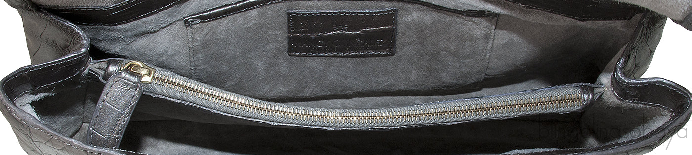 Nancy Gonzalez Grey Fold-Over Crocodile Clutch