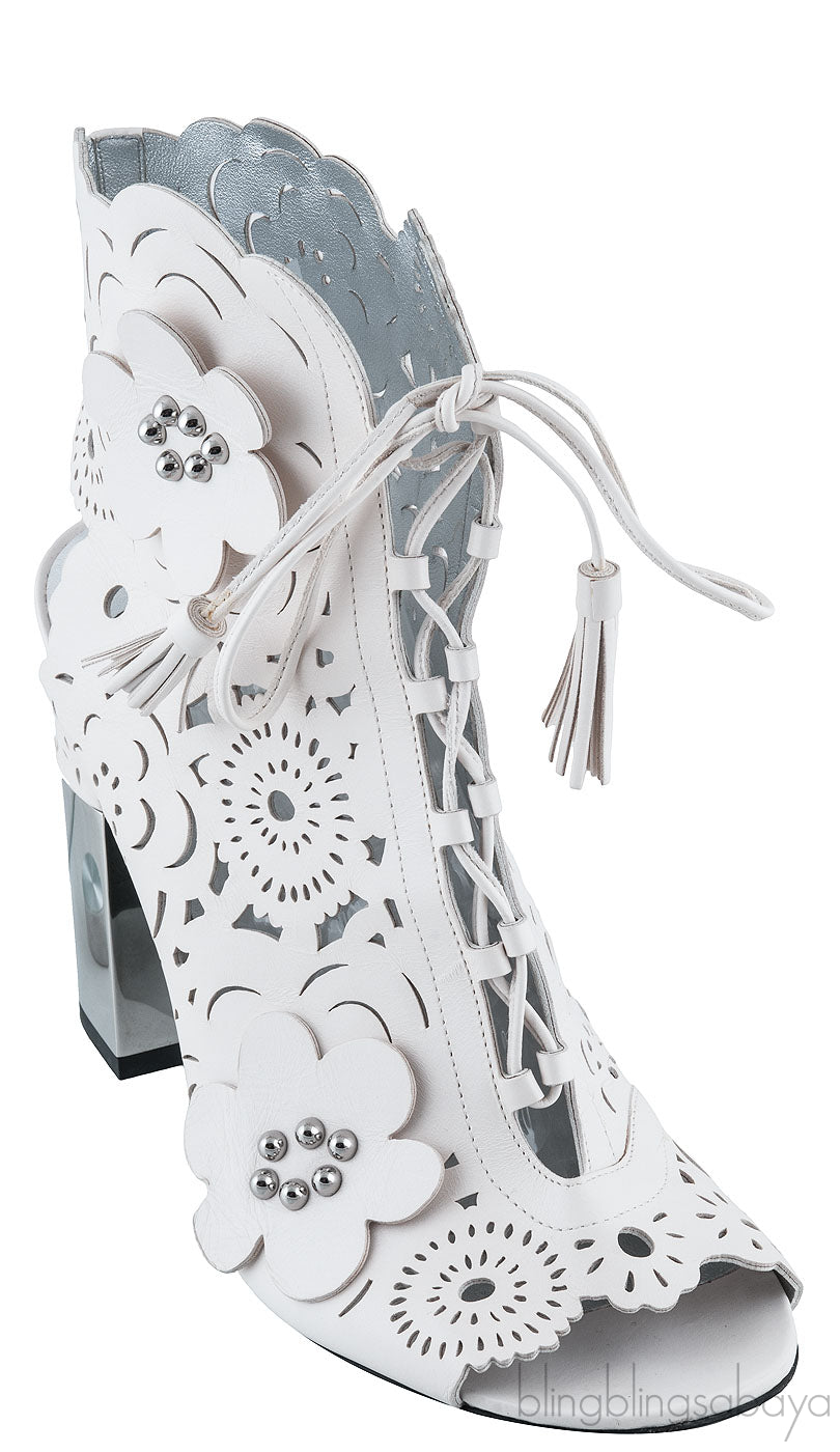 White Floral Laser Cut Heels
