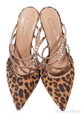 Aquazzura Brown Leopard Donata Suede Crystal Mules