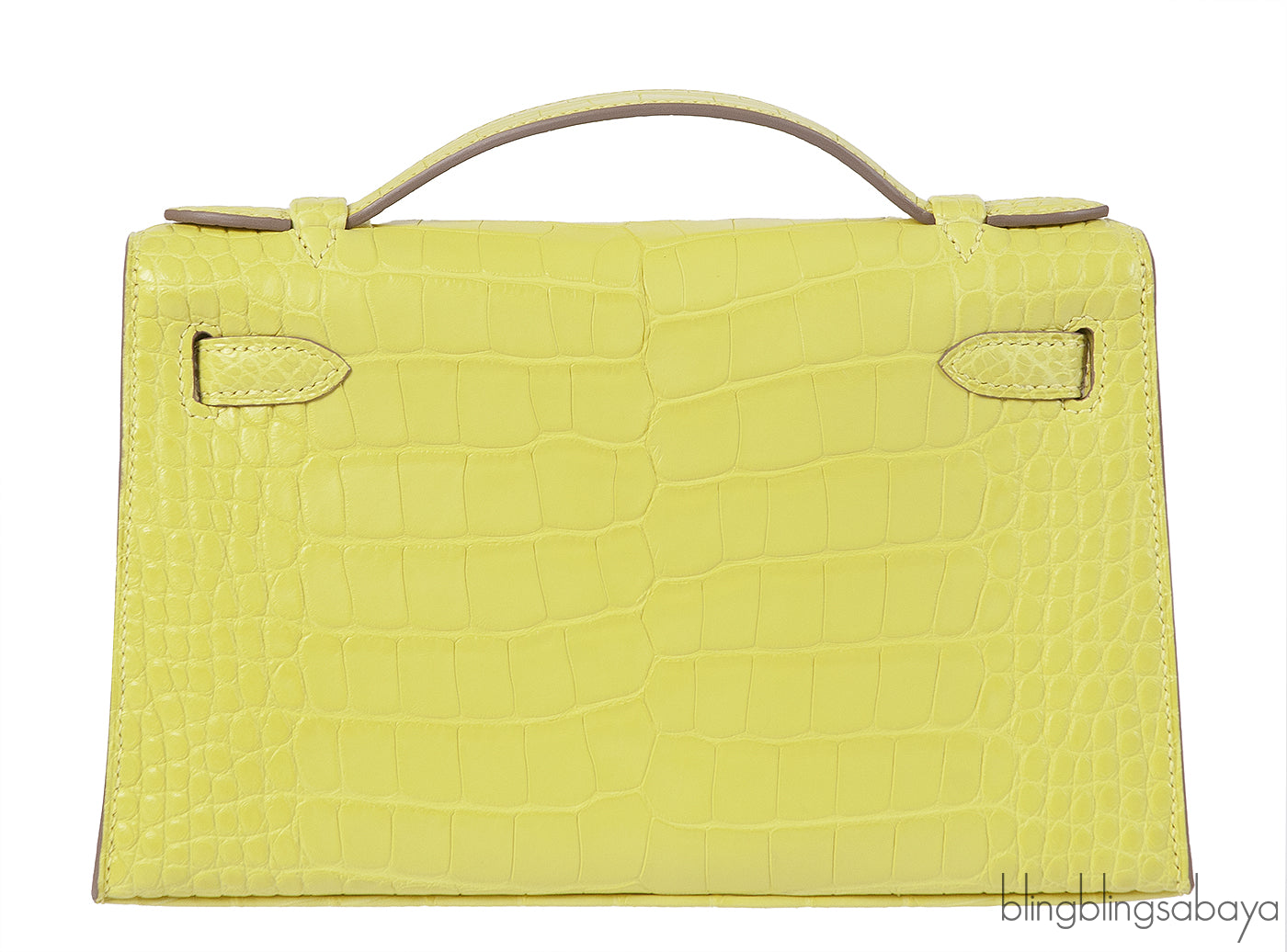 HERMES Kelly Pochette Matte Lime Alligator PHW
