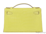 HERMES Kelly Pochette Matte Lime Alligator PHW