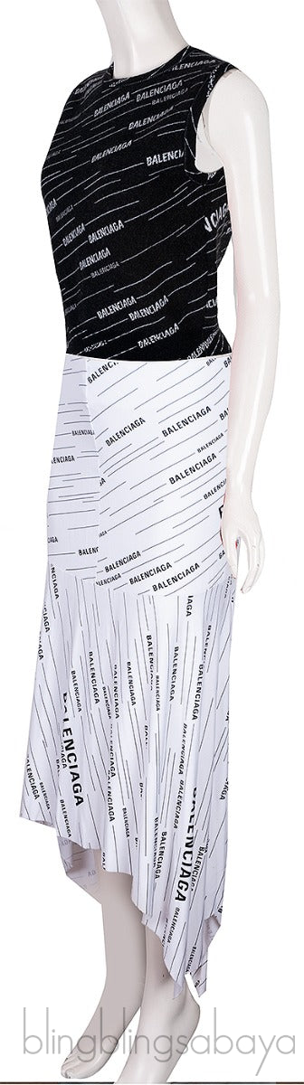 Black Logo Print SL Top & White Skirt