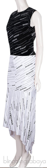 Black Logo Print SL Top & White Skirt