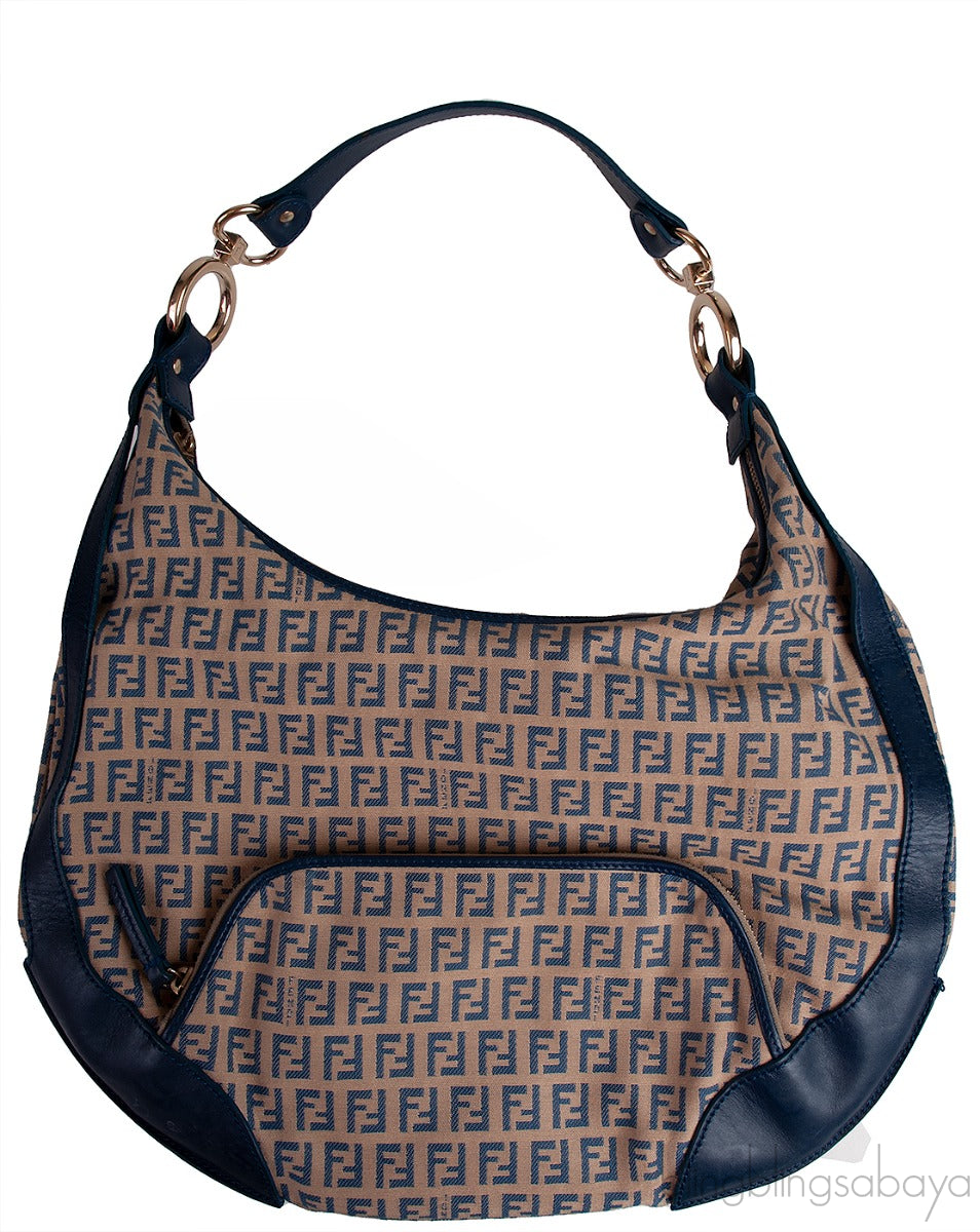 Fendi Blue FF Printed Canvas Hobo
