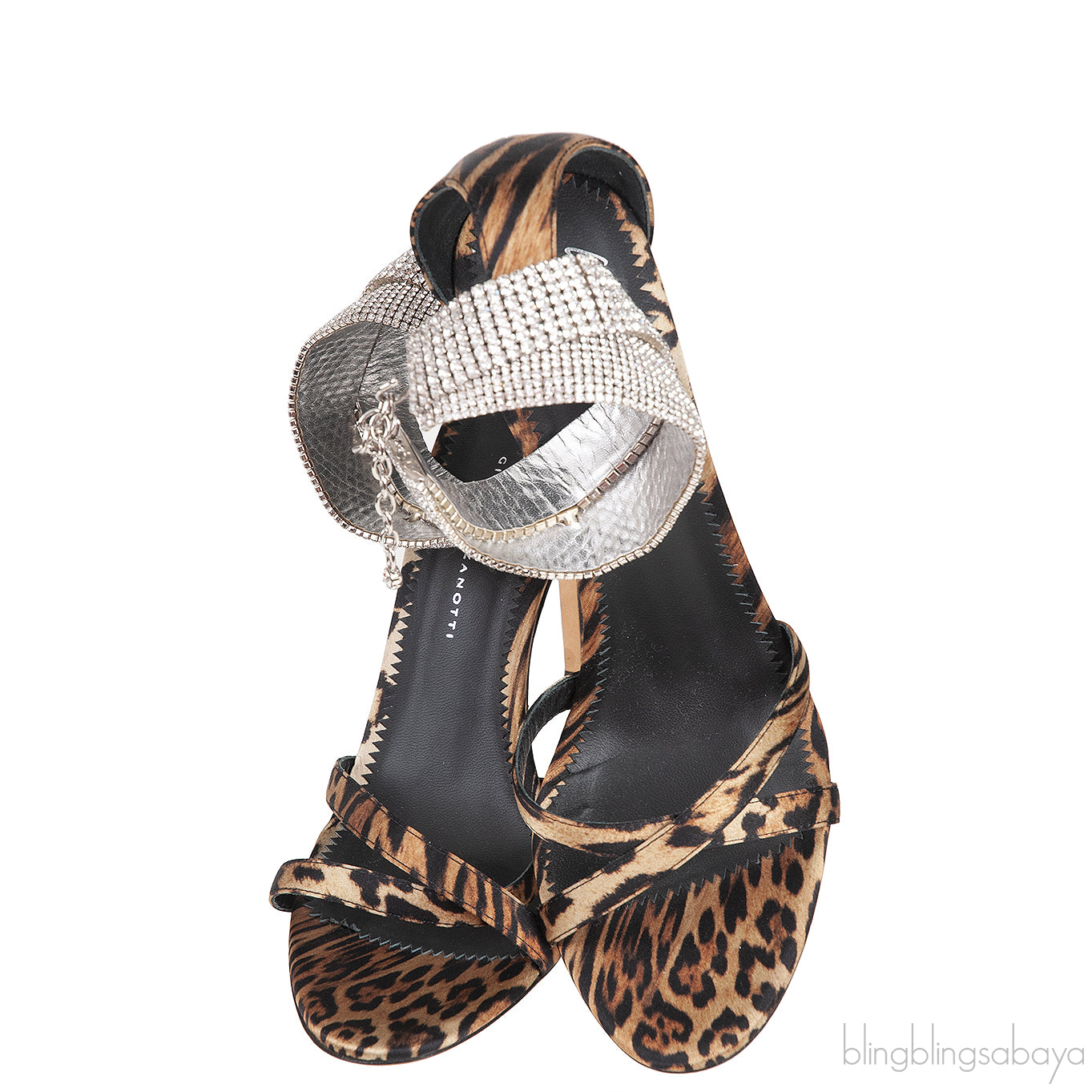 Leopard Print Satin Crystal Sandals