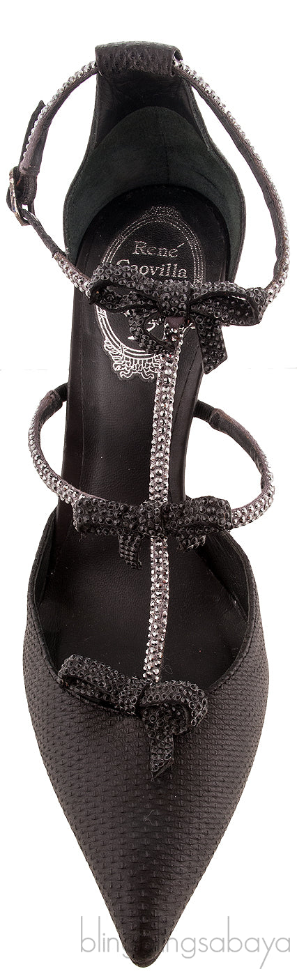 Black Ribbon T-strap Heels
