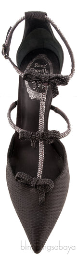 Black Ribbon T-strap Heels
