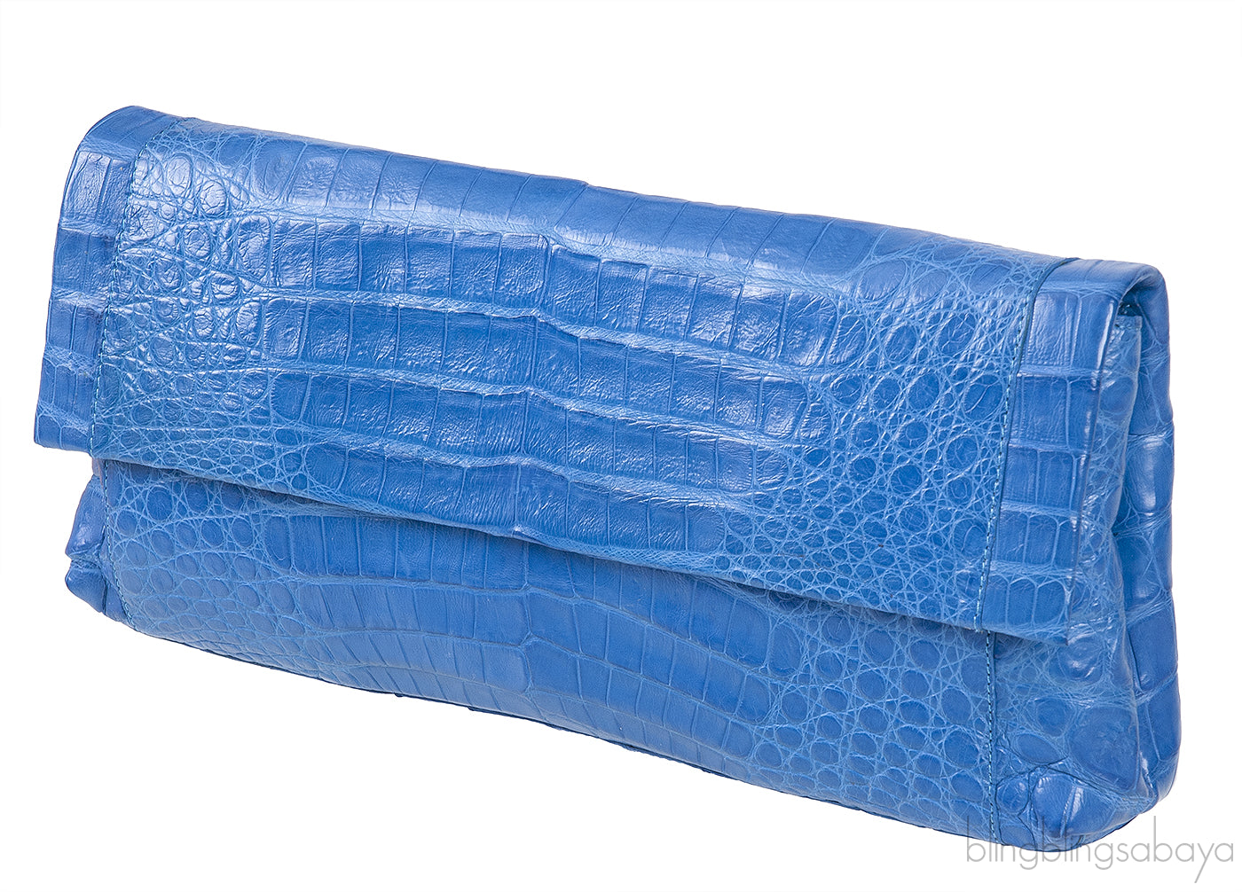 Blue Crocodile Fold-over Clutch Bag