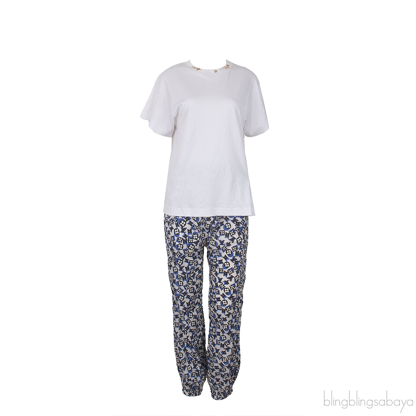 White T-Shirt and Monogram Print Trouser