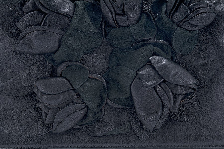 Rosette-appliquéd Leather Clutch