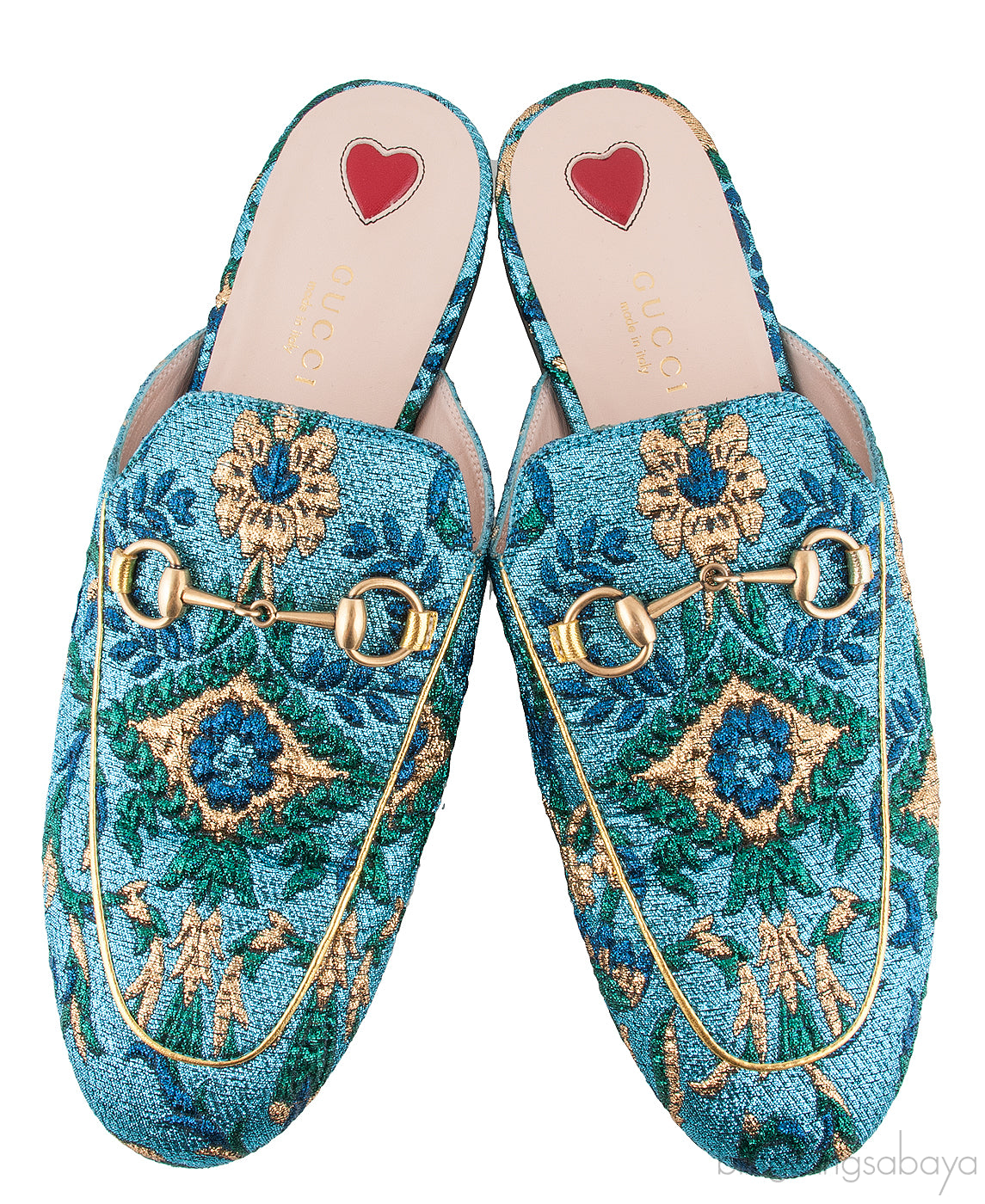 Blue Floral Lurex Princetown Sandals