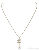 CC Crystal Logo & Pearl Necklace