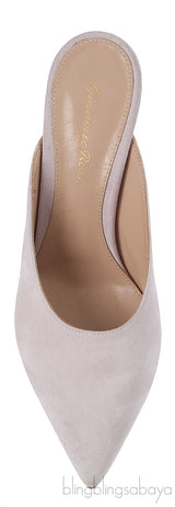 Off White Suede Pointed Toe Mule