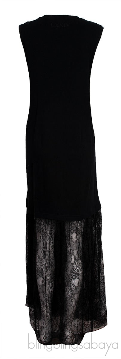 Black Sleeveless Lace Trim Dress