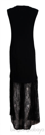 Black Sleeveless Lace Trim Dress