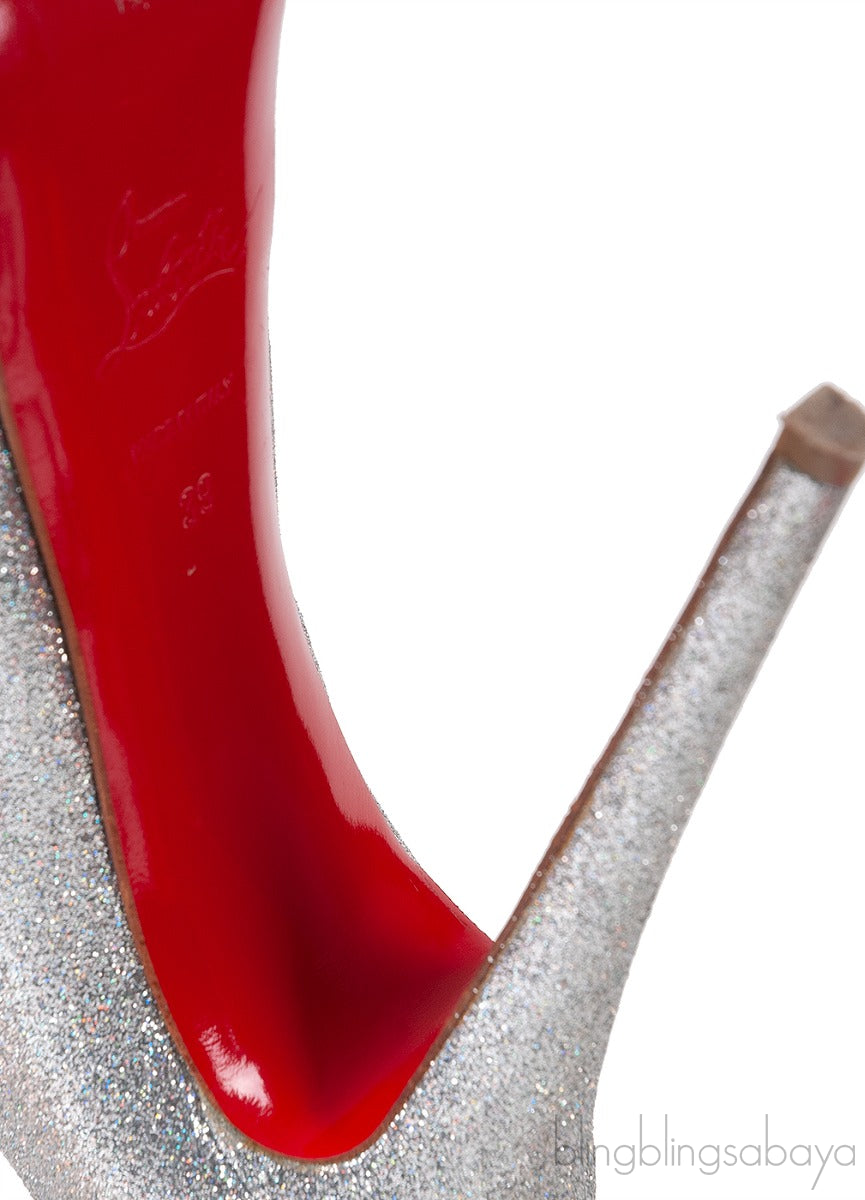 Glitter Silver Peep Toe Heels