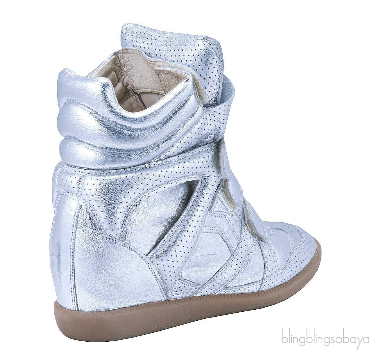Silver Metallic Leather Bird Sneakers