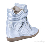 Silver Metallic Leather Bird Sneakers