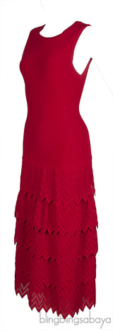 Alaia Layered Knit Red Sleeveless Dress