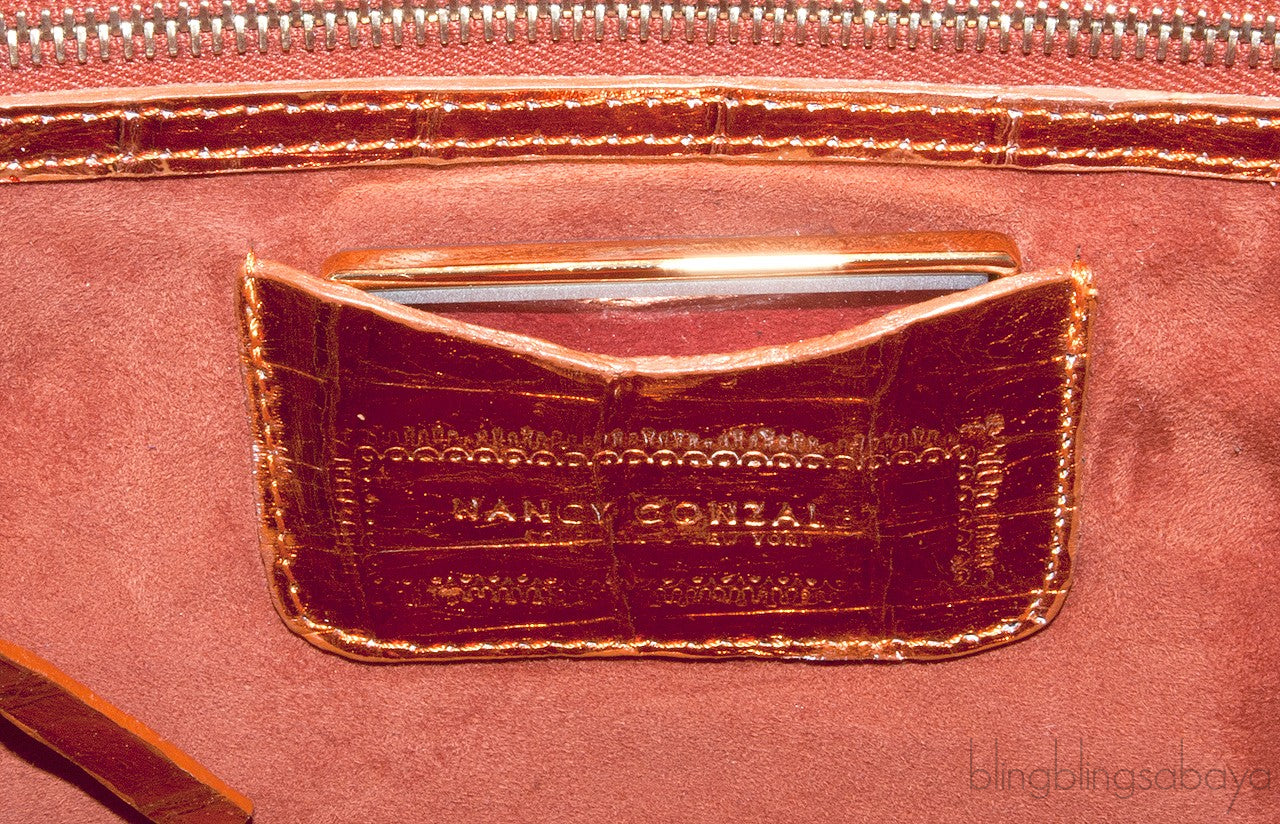 Nancy Gonzalez Orange Crocodile Studded Clutch