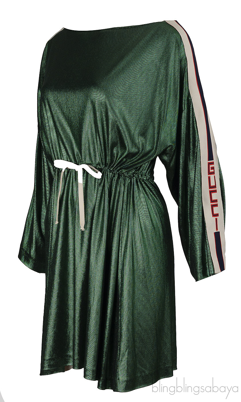 Gucci Green Metallic Bateau Neckline Mini Dress XS