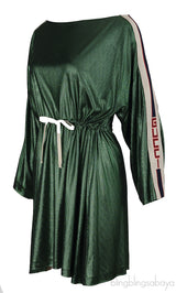 Gucci Green Metallic Bateau Neckline Mini Dress XS