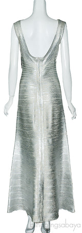Silver Metallic Bandage Maxi Dress