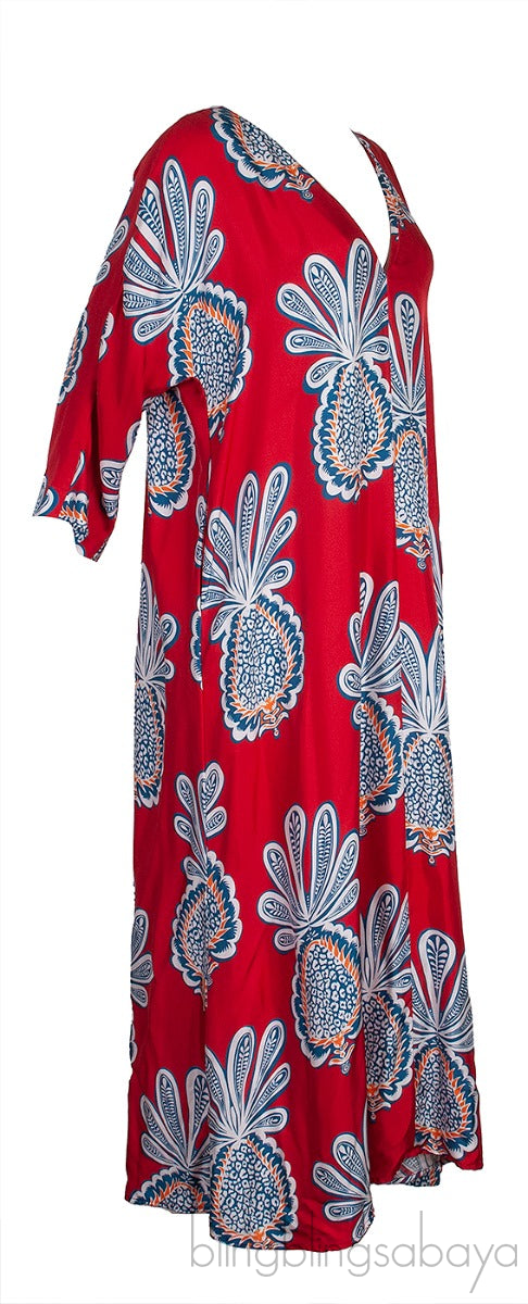 Red Printed Kaftan Dress