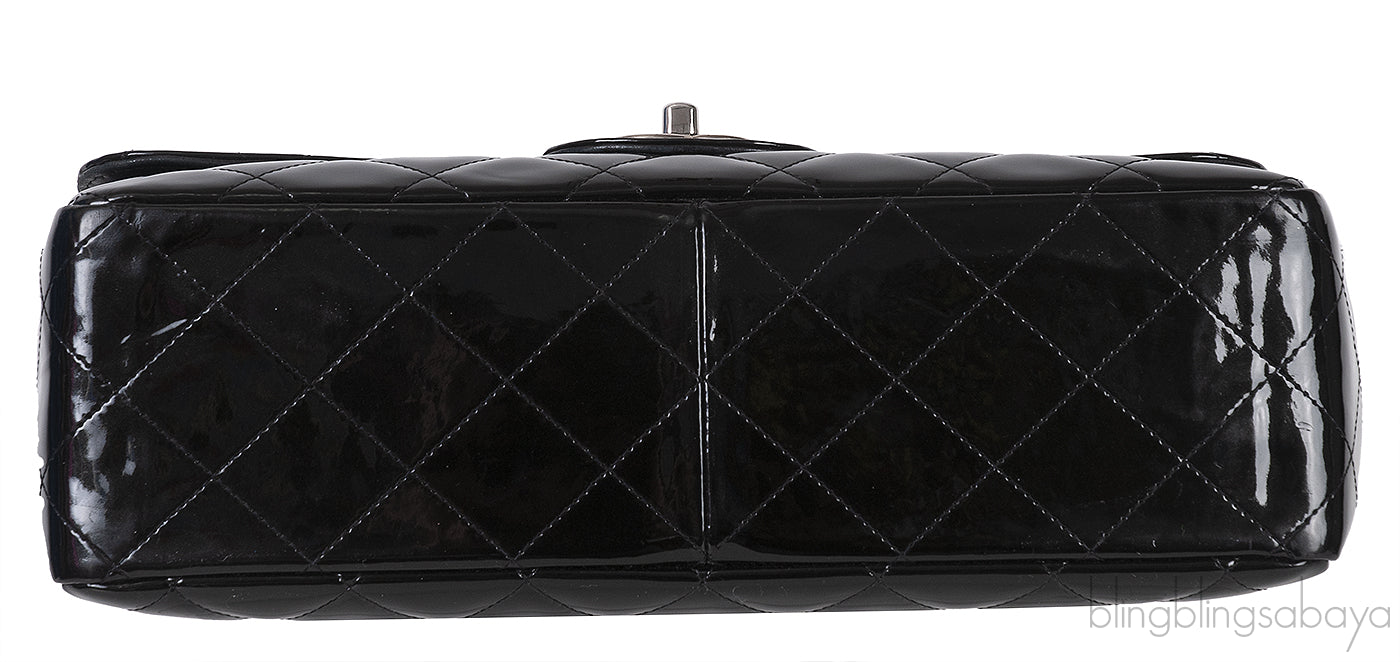 Classic Black Patent Jumbo Quilted Bag