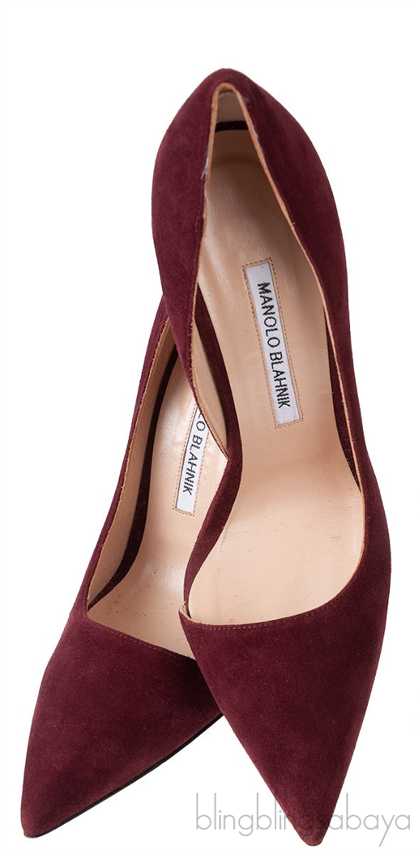 Burgundy Suede Pointed Heels