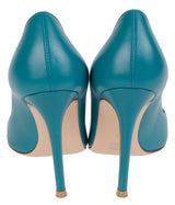 Gianvito Rossi Blue Green Leather 85 Pointed Toe Heels
