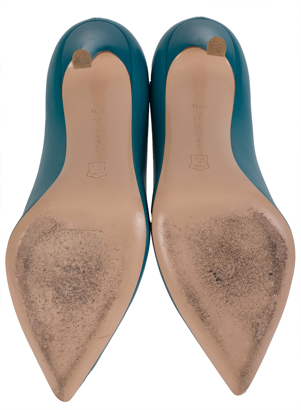 Gianvito Rossi Blue Green Leather 85 Pointed Toe Heels